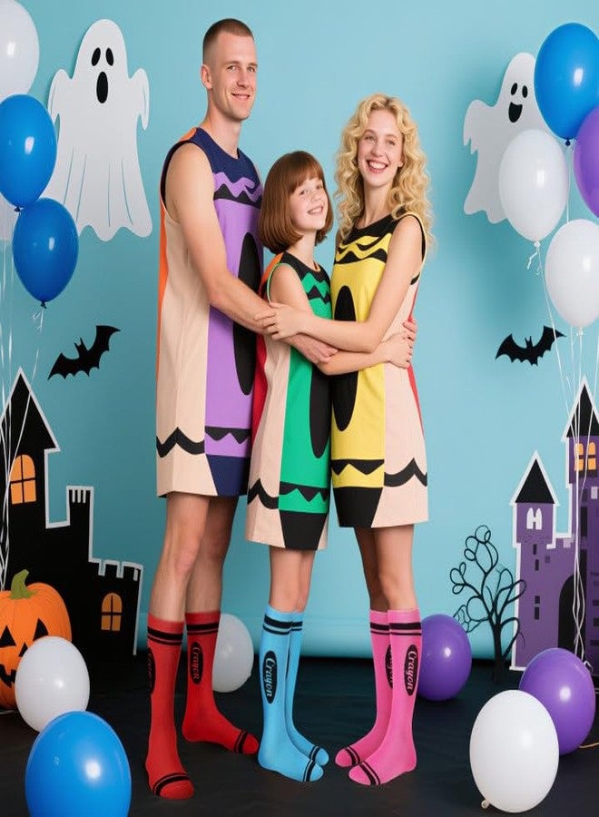 LFUTARI 10 Pairs Halloween Colorful Crayon Socks, Breathable Crayon Striped Stockings, Cozy 5 Colors Knee High Neon Socks for Back to School Halloween Costume Family Teacher Student - Image 4